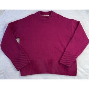Faherty Women's XS Crewneck Sweater Hot Pink Merino Wool Blend Oversized Preppy
